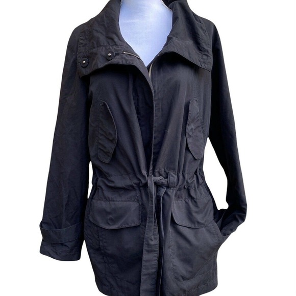 TAlbots Women’s Black Trench Coat SZ Medium Mid Length Utility - Picture 1 of 9
